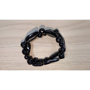 Black Chunky Stretch Bracelet Faceted Beads Statement Elastic